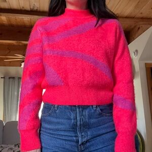Zara Neon Pink and Fushia Mock Neck Sweater, slightly cropped.